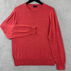 J Crew Sweater Mens Medium Coral Orange Red Crew Neck Lightweight Pullover Knit